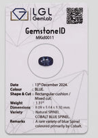 LGL Gemlab report MKid0011 for the 1.31 ct cobalt blue spinel